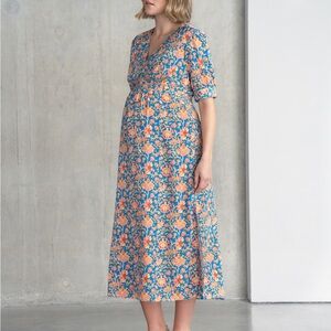 Seraphine Floral Midi Dress - Blue and Orange